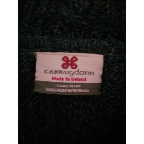 Carraig Donn Irish knitwear Cardigan Womens Green Wool Size Small Fisherman Flaw - Picture 3 of 11